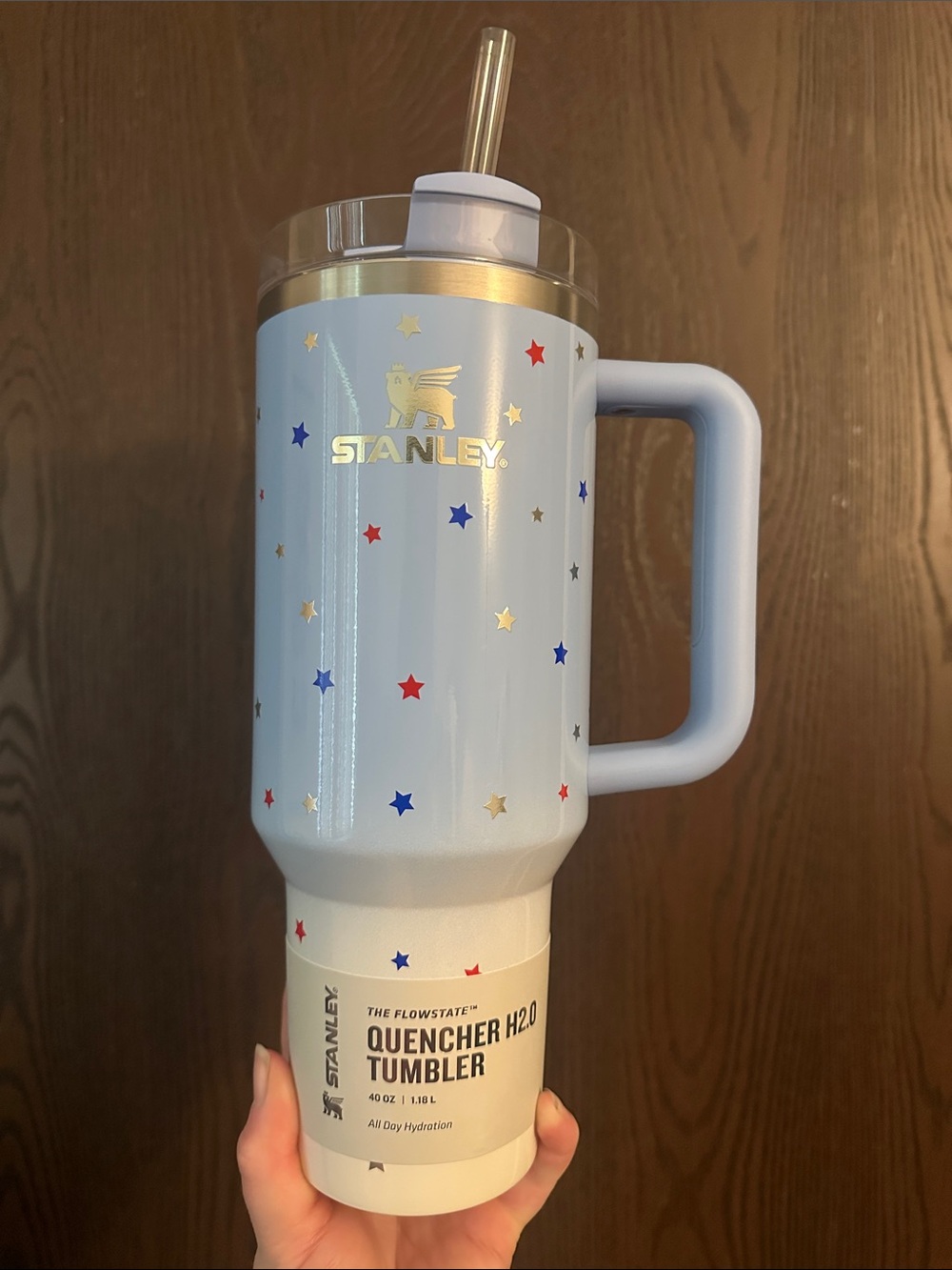 Stanley Light Blue Tumbler with Silver, Red & Blue Star Accents